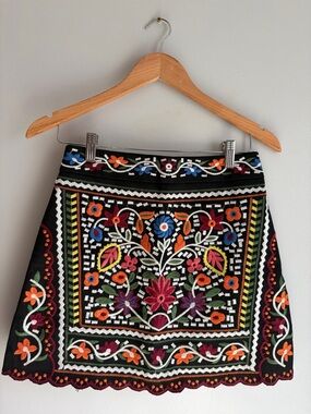 Lulu's Black Embroidered Floral Mini Skirt - Multicolor Stitching